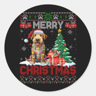 Frohe Weihnachten Airedale Terrier Dog Lover Ugly Runder Aufkleber