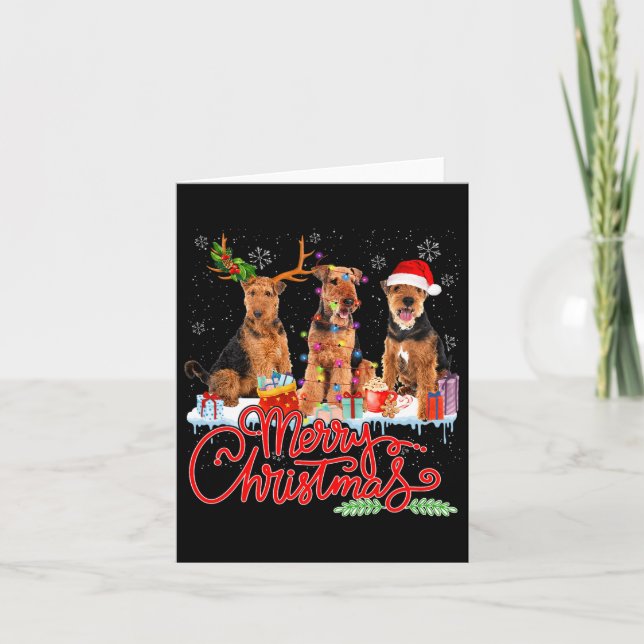 Frohe Weihnachten Airedale Terrier Santa Reindeer  Karte (Vorderseite)