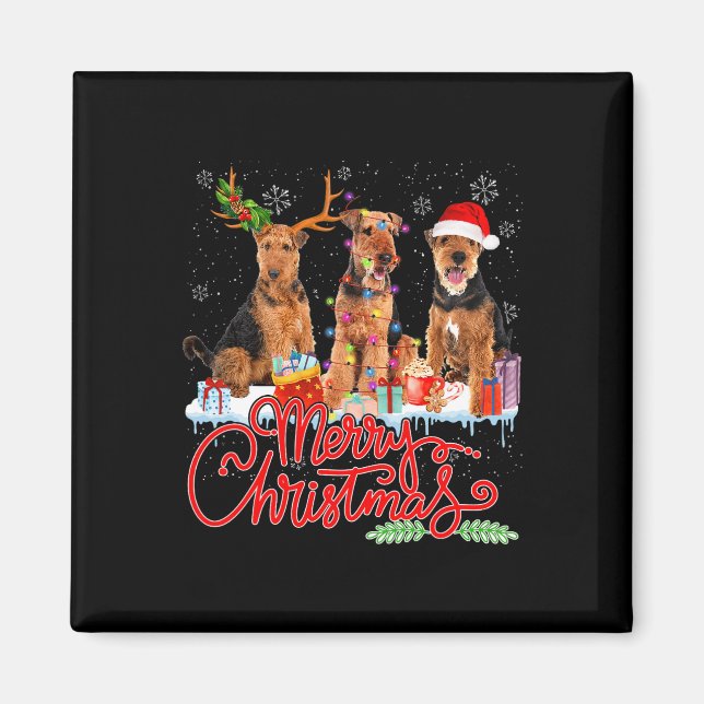 Frohe Weihnachten Airedale Terrier Santa Reindeer  Magnet (Vorne)