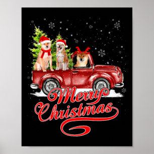 Frohe Weihnachten Akita Dog Santa Reindeer Red Tru Poster