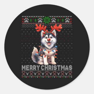 Frohe Weihnachten Alaskan Malamute Dog Lover Ugly Runder Aufkleber