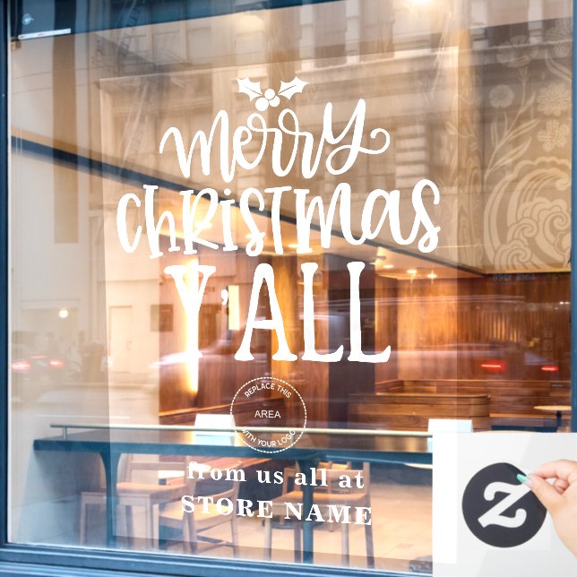 Frohe Weihnachten Alle White Script Logo Store Nam Fensteraufkleber (Café-Fenster)