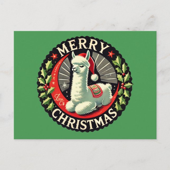 Frohe Weihnachten Alpaca Kunstwerk Weihnachtswerk Postkarte (Vorderseite)