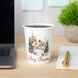 Frohe Weihnachten alter Jahrgang Weihnachts-Illust Pappbecher