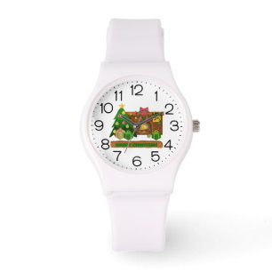 Frohe Weihnachten am Kamin Lagerfeuer Weihnachtsba Armbanduhr