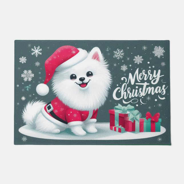 Frohe Weihnachten American Eskim Dog Weihnachtsman Fußmatte (Vorderseite)