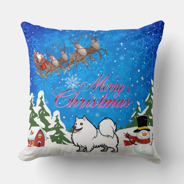 Frohe Weihnachten American Eskimo Dog Kissen (Vorderseite)