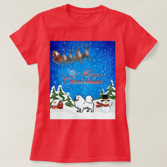 Frohe Weihnachten American Eskimo Dog T-Shirt (Design vorne)