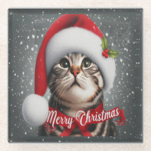 Frohe Weihnachten American shorthair Cat , Santa C Glasuntersetzer