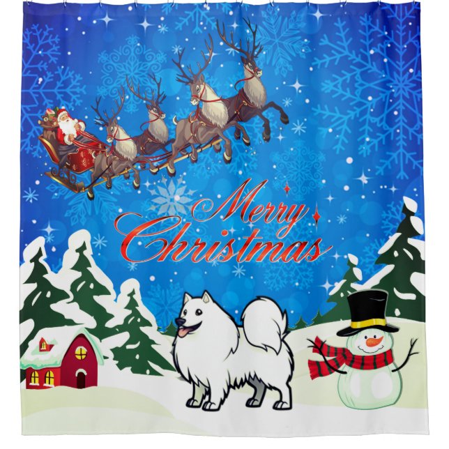Frohe Weihnachten Amerikaner Eskimo Hund mit Santa Duschvorhang (Vorderseite)