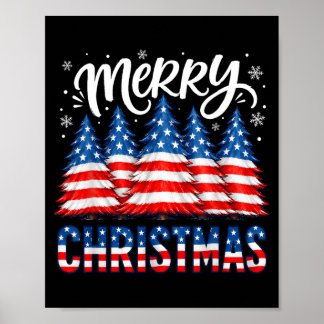 Frohe Weihnachten Amerikanische Flagge Bäume Winte Poster