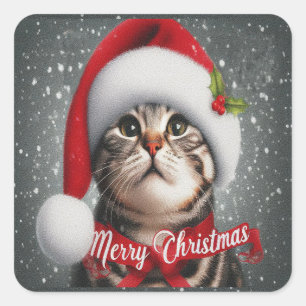 Frohe Weihnachten Amerikanische Kurzhaar Katze, We Quadratischer Aufkleber