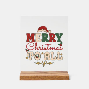 Frohe Weihnachten an alle Santa Hut Blitzsterne Acrylschild
