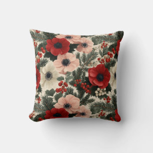 Frohe Weihnachten Anemone Floraler Hintergrund Kissen