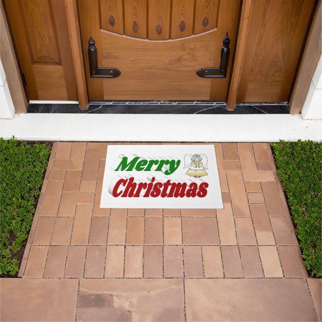Frohe Weihnachten Angel rot grüne Typografie Fußmatte (Außenbereich)