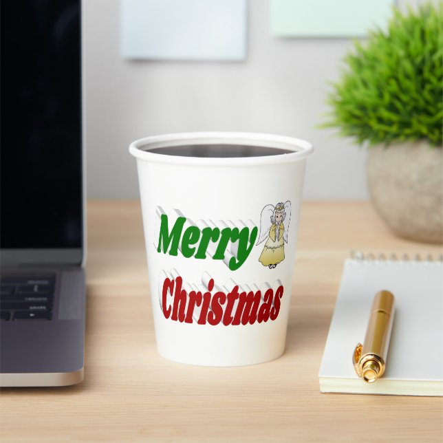 Frohe Weihnachten Angel rot grüne Typografie Pappbecher (InSitu)