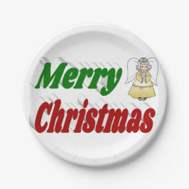 Frohe Weihnachten Angel rot grüne Typografie Pappteller