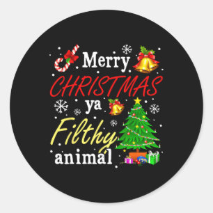 Frohe Weihnachten Animal Filthy Ya Funny Xmas Fami Runder Aufkleber