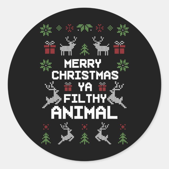 Frohe Weihnachten Animal Filthy Ya Runder Aufkleber (Vorderseite)