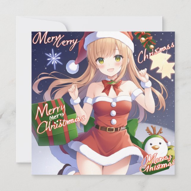 Frohe Weihnachten Anime Girl Red (Vorderseite)