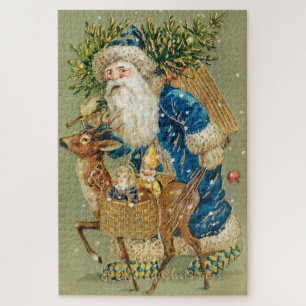 Frohe Weihnachten, Antike Karte, Santa und Rentier
