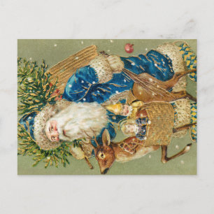 Frohe Weihnachten, Antike Karte, Santa und Rentier Postkarte
