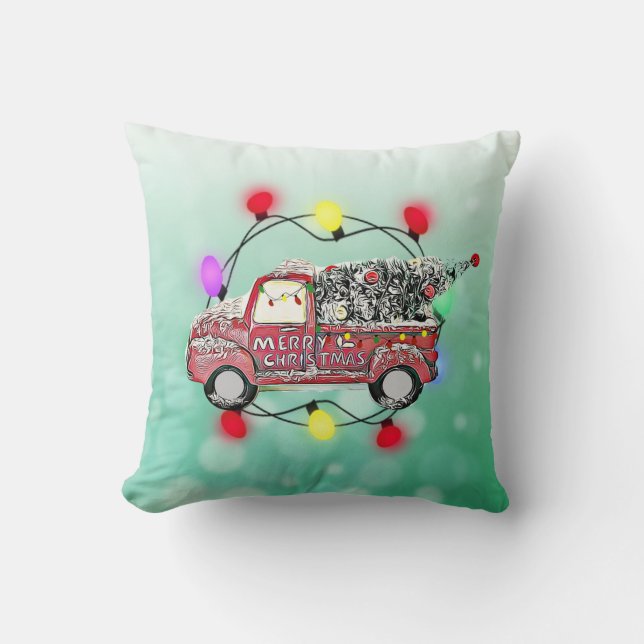 Frohe Weihnachten Antiker LKW mit Weihnachtsbaum Kissen (Vorderseite)