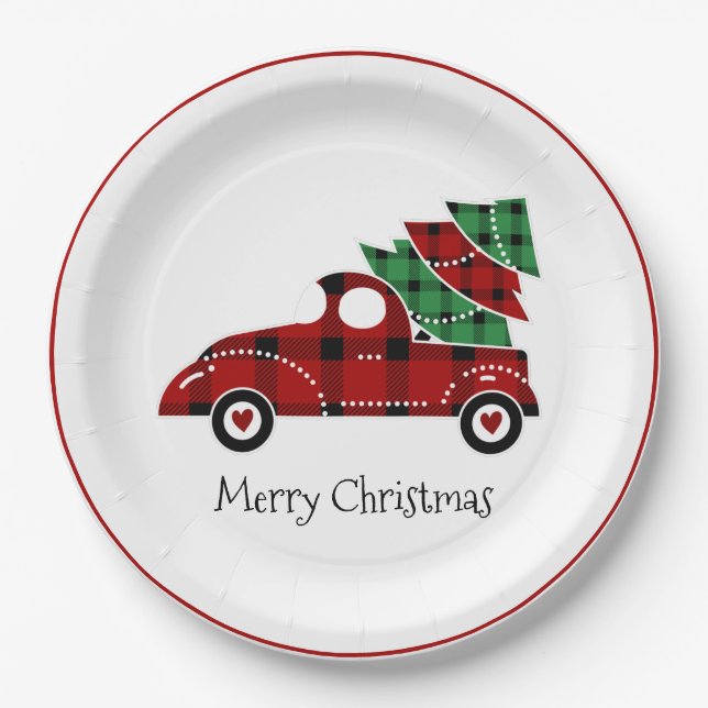 Frohe Weihnachten Antiker Truck Urlaub Pappteller (Vorderseite)