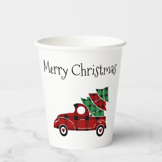 Frohe Weihnachten Antique Red Truck Weihnachtsbuch Pappbecher (Vorderseite)