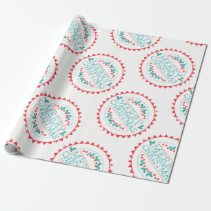 Frohe Weihnachten Aqua & Rot Kreidestempel-Typogra Geschenkpapier