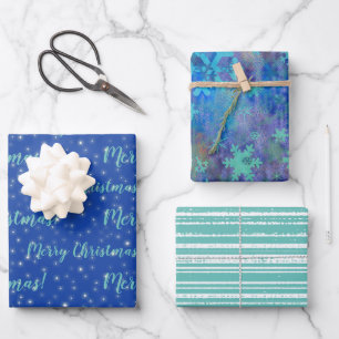 Frohe Weihnachten Aquamarin Blue Winter Geschenkpapier Set
