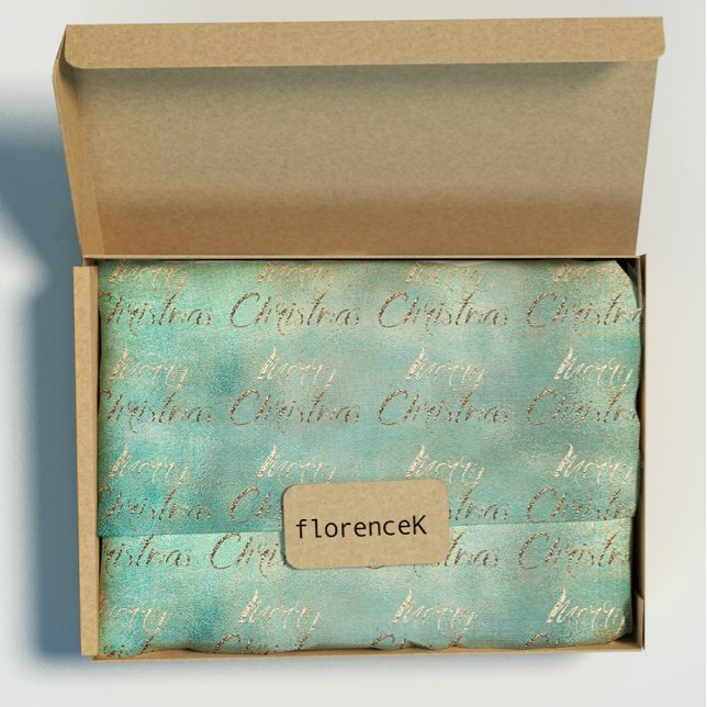 Frohe Weihnachten Aquamarine Gold Sepia Burlap Hüt Geschenkpapier (Merry Christmas Teal Gold Sepia Burlap Cottage Wrapping Paper)