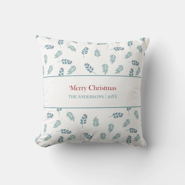 "Frohe Weihnachten" Aquamarines Mistletoe-Throw-Ki Kissen (Vorderseite)