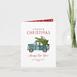 Frohe Weihnachten | Aquarell Blauer LKW Urlaub