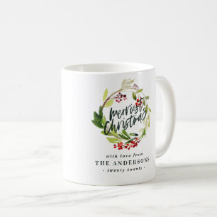 Frohe Weihnachten Aquarell Rote Beerenblätterung Kaffeetasse