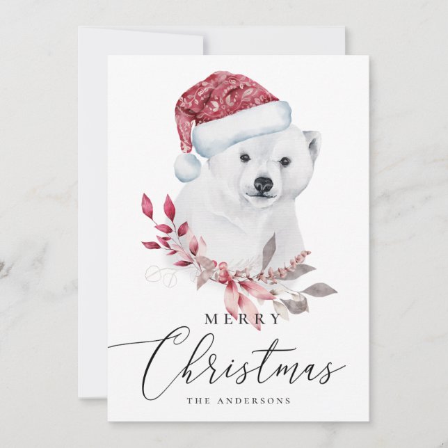 Frohe Weihnachten. Aquarellbär Tierart Feiertagskarte (Vorderseite)