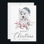 Frohe Weihnachten. Aquarellholz Süße Tier Feiertagskarte<br><div class="desc">"Frohe Weihnachten" Karte mit Aquarell niedlichen Husky.</div>