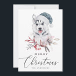 Frohe Weihnachten. Aquarellholz Süße Tier Feiertagskarte<br><div class="desc">"Frohe Weihnachten" Karte mit Aquarell niedlichen Husky.</div>