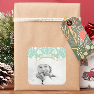 Frohe Weihnachten Art Nouveau Florales Flourish Fo Quadratischer Aufkleber