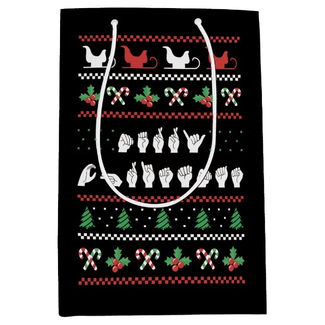 Frohe Weihnachten - ASL American Sign Language I Mittlere Geschenktüte (Vorderseite)