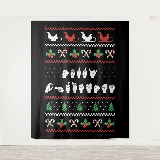 Frohe Weihnachten - ASL American Sign Language I Wandteppich (Vorderseite)