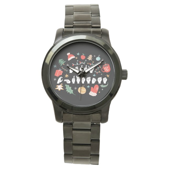Frohe Weihnachten - ASL American Sign Language III Armbanduhr (Vorderseite)