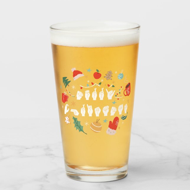 Frohe Weihnachten - ASL American Sign Language III Glas (Vorne (Gefüllt))