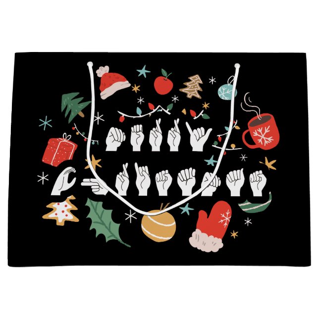 Frohe Weihnachten - ASL American Sign Language III Große Geschenktüte (Vorderseite)
