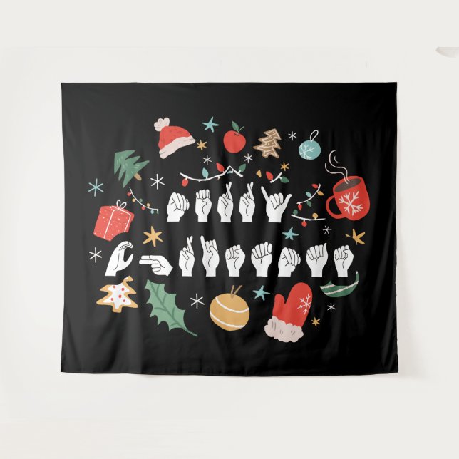 Frohe Weihnachten - ASL American Sign Language III Wandteppich (Vorderseite (Horizontal))