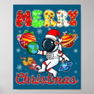 Frohe Weihnachten Astronaut Santa Hut Schneeflocke Poster