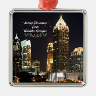 Frohe Weihnachten, Atlanta, Georgia Skyline Ornament Aus Metall