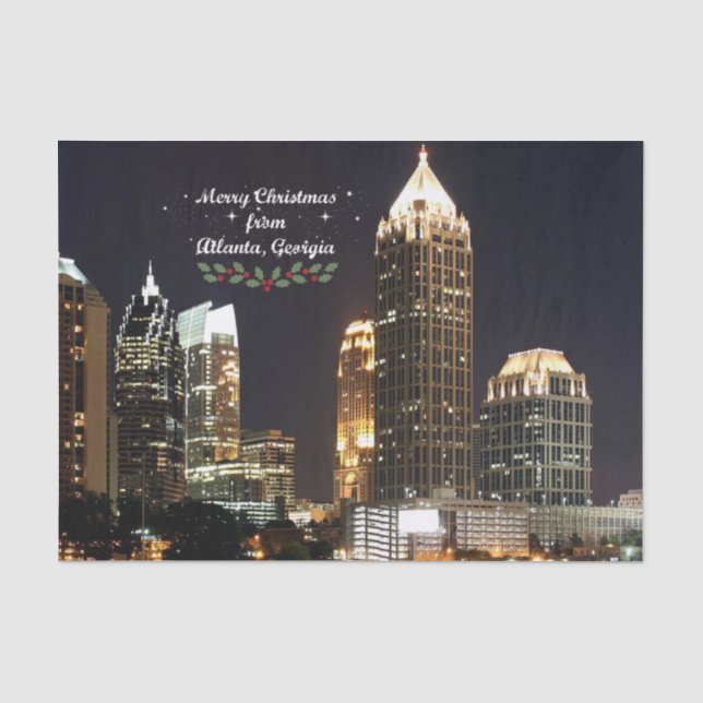 "Frohe Weihnachten", Atlanta, Georgia Skyline Seidenpapier (Vorderseite)