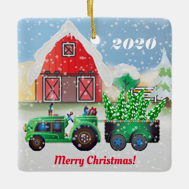 Frohe Weihnachten auf der Landfarm Keramikornament (Vorderseite)