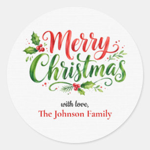 Frohe Weihnachten-Aufkleber mit Familienname Runder Aufkleber